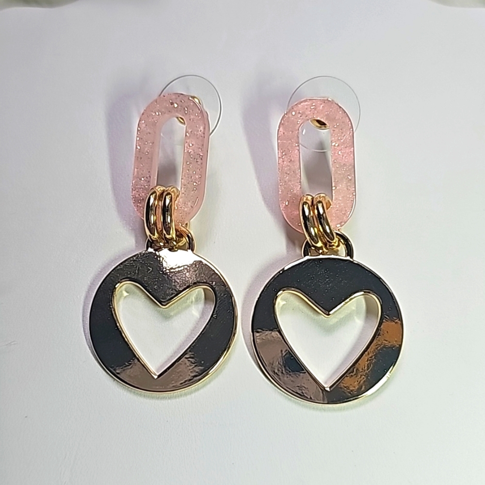New Mary Kay Pink & Gold Heart Earrings